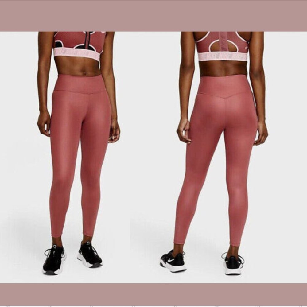 NEW $70 NIKE [ XS‎ ] One Faux Leather Mid Rise 7/8 Leggings in Canyon Rust #5213
